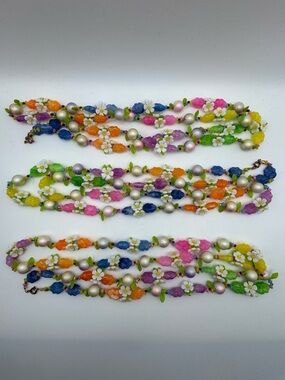 Vintage Japanese Tutti Frutti Lucite Floral Necklaces Lot of 3 Daisy Flower 41”